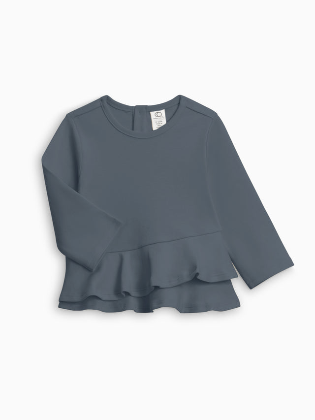 Edith Ruffle Hem Top Baby-Kids : Tops : Long Sleeves Colored Organics Edith Peplum Top