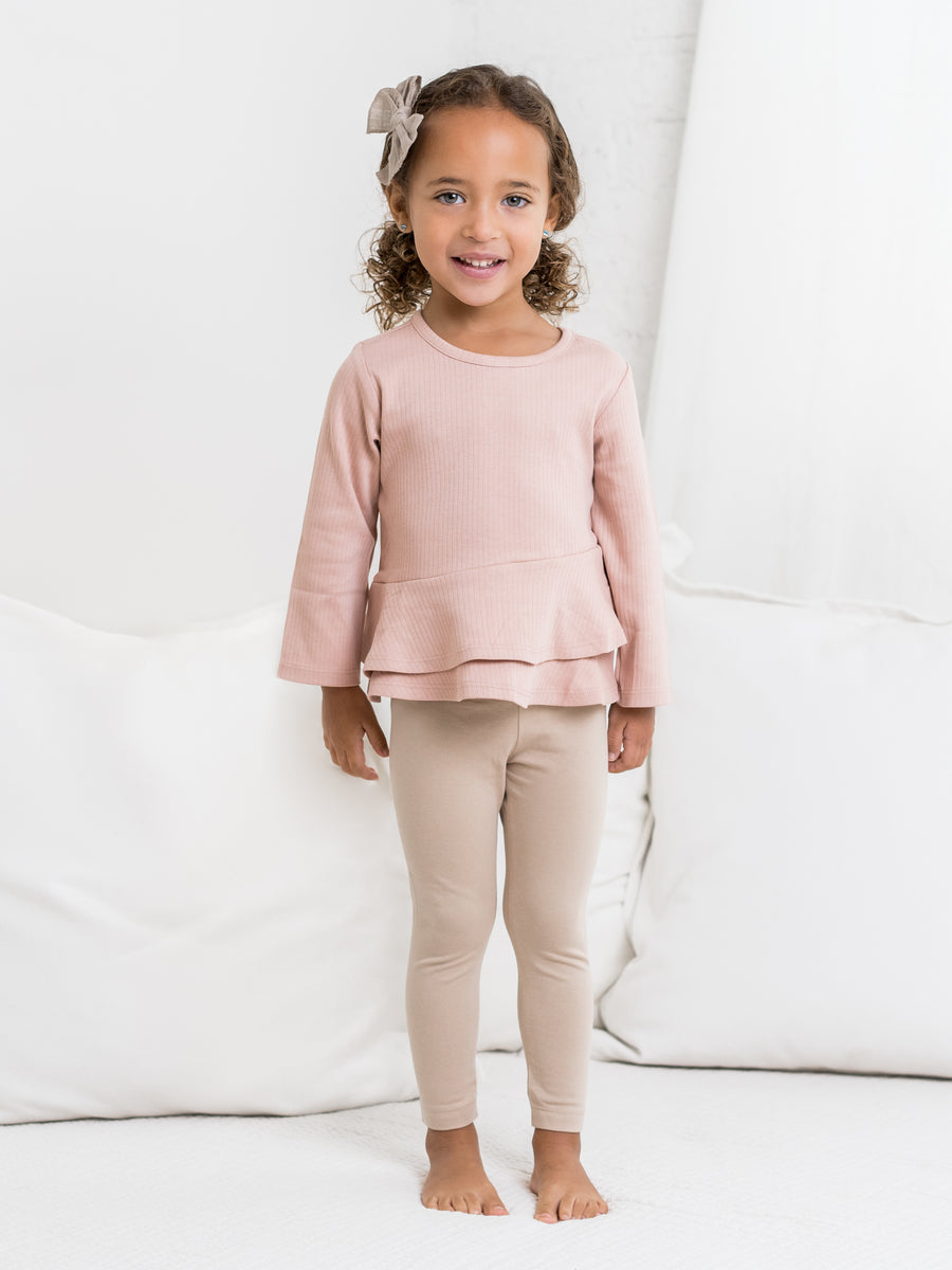 Ribbed Ruffle Hem Top Baby-Kids : Tops : Long Sleeves Colored Organics Ribbed Peplum Top