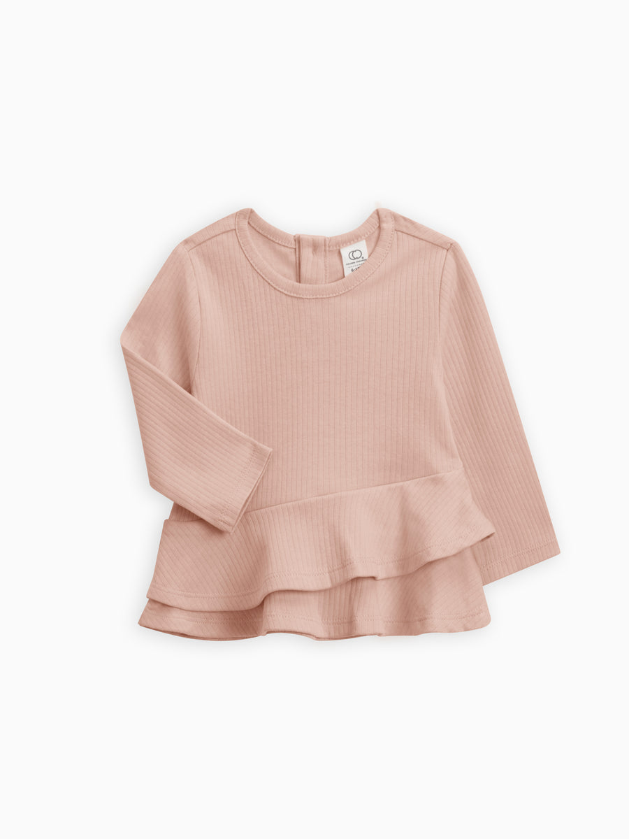 Ribbed Ruffle Hem Top Baby-Kids : Tops : Long Sleeves Colored Organics Ribbed Peplum Top