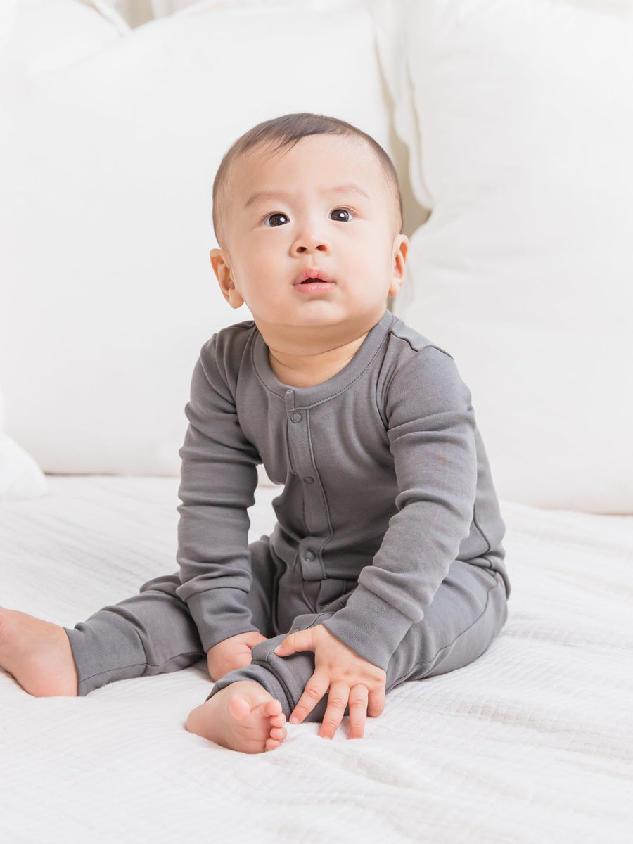 Pewter Snap Up Sleeper Baby : Sleepers : Long Sleeves Colored Organics Emerson Baby Sleeper - Girls & Boys - 100% Organic