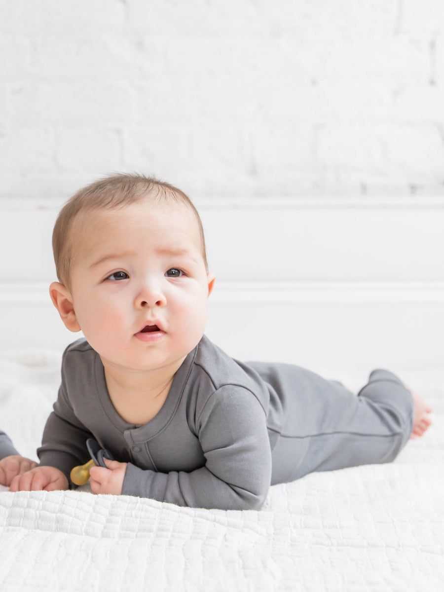 Pewter Snap Up Sleeper Baby : Sleepers : Long Sleeves Colored Organics Emerson Baby Sleeper - Girls & Boys - 100% Organic