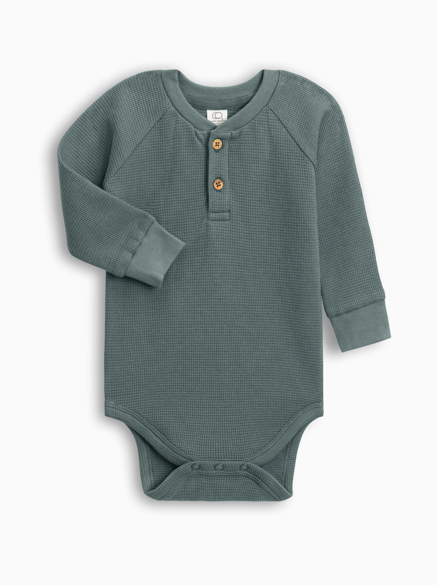 Ryver Waffle Knit Henley Bodysuit Baby : Bodysuits : Long Sleeves Colored Organics Organic Cotton Baby Ryver Waffle Knit Long Sleeve Henley Bodysuit