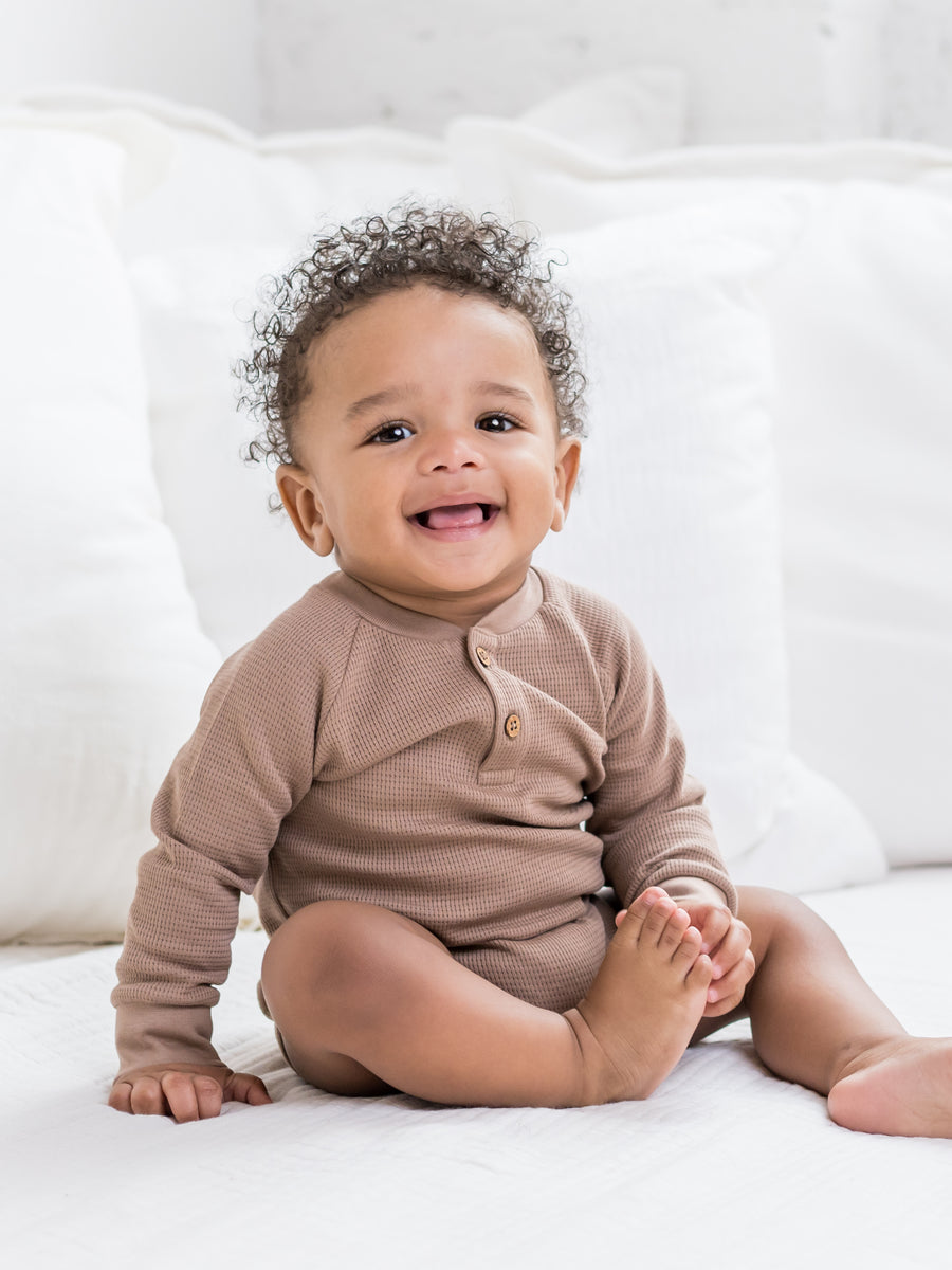 Ryver Waffle Knit Henley Bodysuit Baby : Bodysuits : Long Sleeves Colored Organics Organic Cotton Baby Ryver Waffle Knit Long Sleeve Henley Bodysuit