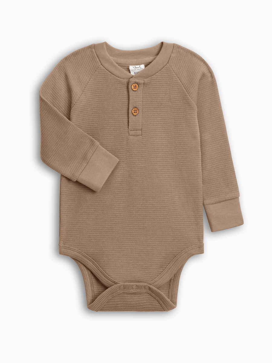 Ryver Waffle Knit Henley Bodysuit Baby : Bodysuits : Long Sleeves Colored Organics Organic Cotton Baby Ryver Waffle Knit Long Sleeve Henley Bodysuit