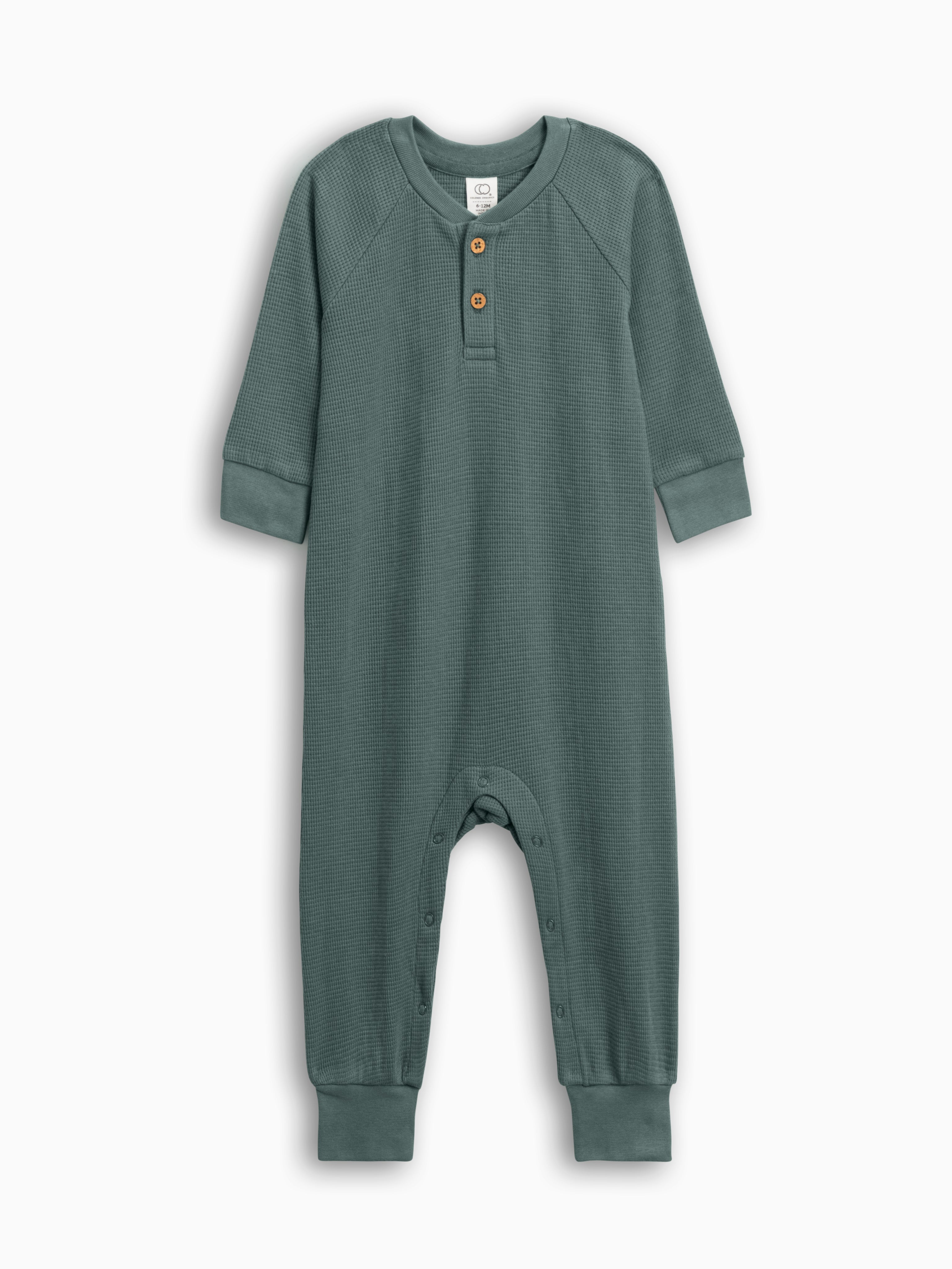 Organic Baby Crosby Waffle Knit Henley Romper