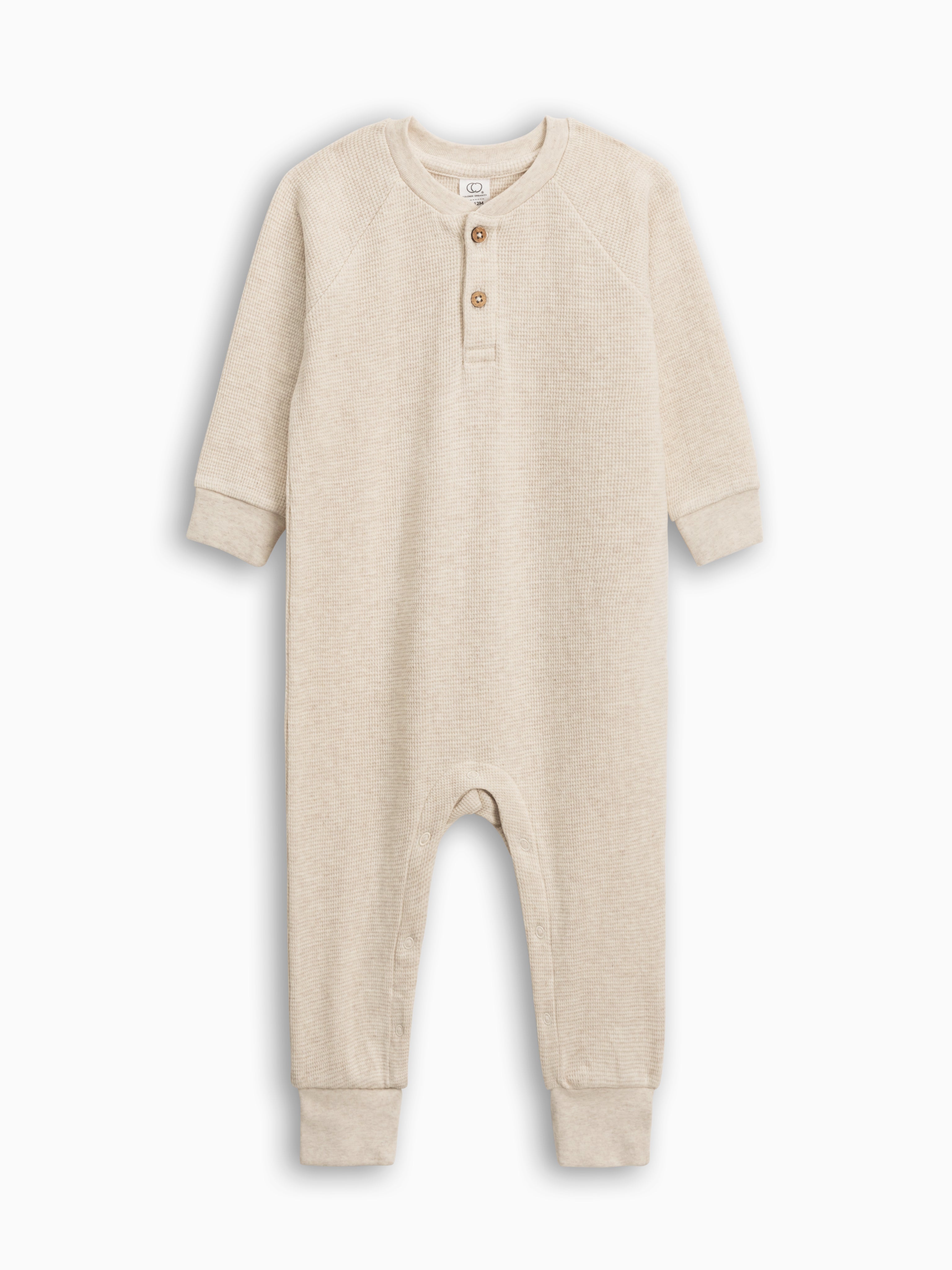 Organic Cotton Baby Crosby Waffle Knit Long Sleeve Henley Romper