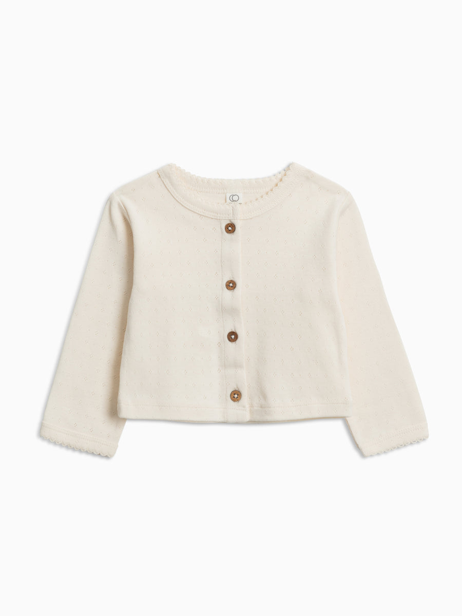 Clara Pointelle Button Down Cardigan Baby-Kids : Tops : Long Sleeves Colored Organics Organic Baby and Kids Clara Pointelle Button Down Cardigan