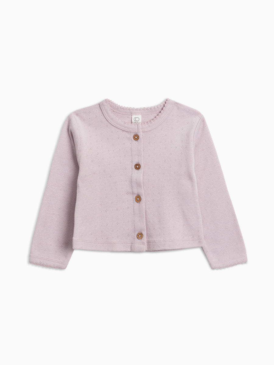 Clara Pointelle Button Down Cardigan Baby-Kids : Tops : Long Sleeves Colored Organics Organic Baby and Kids Clara Pointelle Button Down Cardigan