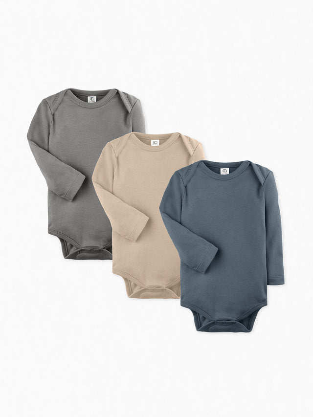 3-Pack Classic Long Sleeve Bodysuit Bundle Baby :Virtual Bundle :Bodysuits Colored Organics Organic Baby Classic Bodysuit Bundle - Long Sleeve