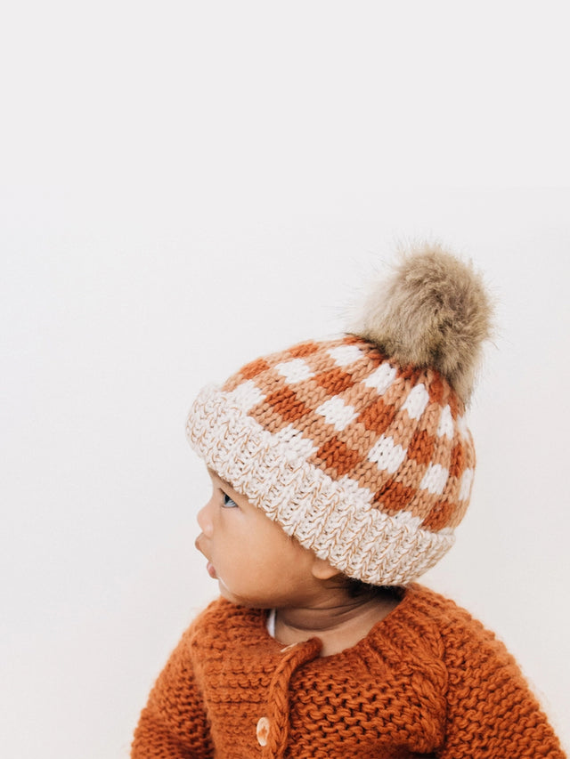 Buffalo Check Pom Pom Beanie Baby-Kids :Accessories :Hats Huggalugs 