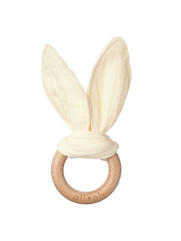 Crinkle Bunny Ears Wooden Teether Baby : Toys : Plush + Crinkle : Rattles Ali + Oli Baby Crinkle Bunny Ears Wooden Teether | Colored Organics®