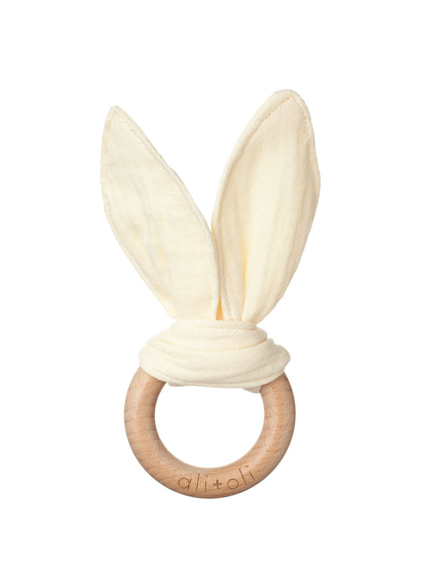 Crinkle Bunny Ears Wooden Teether Baby : Toys : Teethers Ali + Oli 