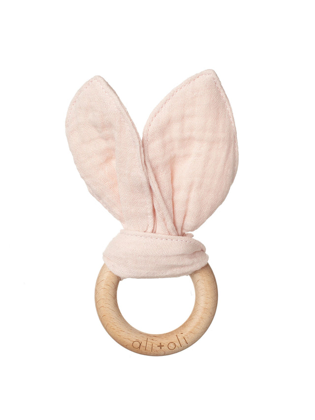 Crinkle Bunny Ears Wooden Teether Baby :Toys :Teethers Ali + Oli 