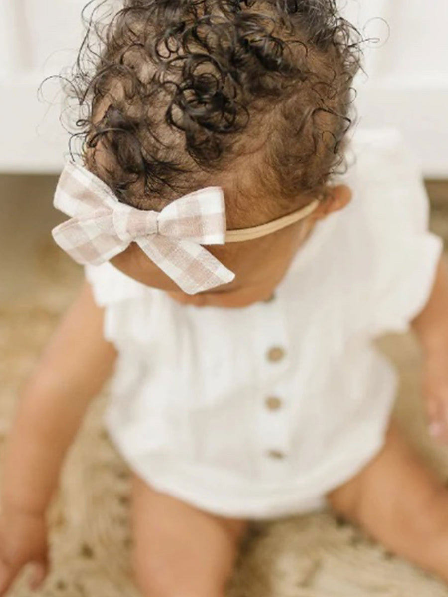 Gingham Linen Bow Baby : Accessories: Headbands Golden Dot Lane Gingham Linen Bow