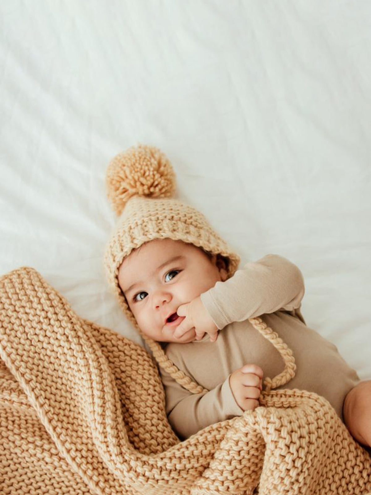 Knit Pom Pom Bonnet Baby : Accessories : Hats Huggalugs Knit Pom Pom Bonnet for Babies and Kids | Colored Organics®