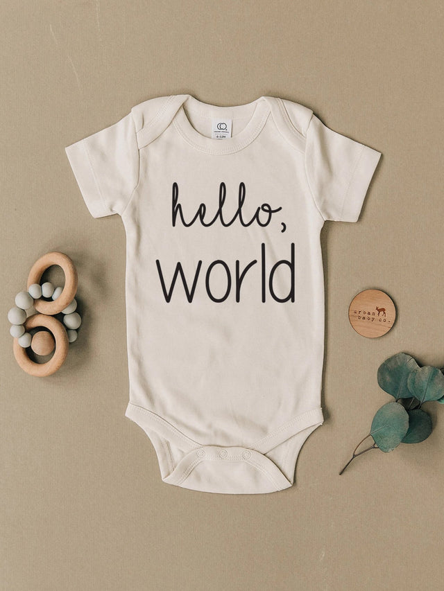Hello, World Short Sleeve Bodysuit Baby :One Pieces :Bodysuits :Short Sleeves Urban Baby Co. 