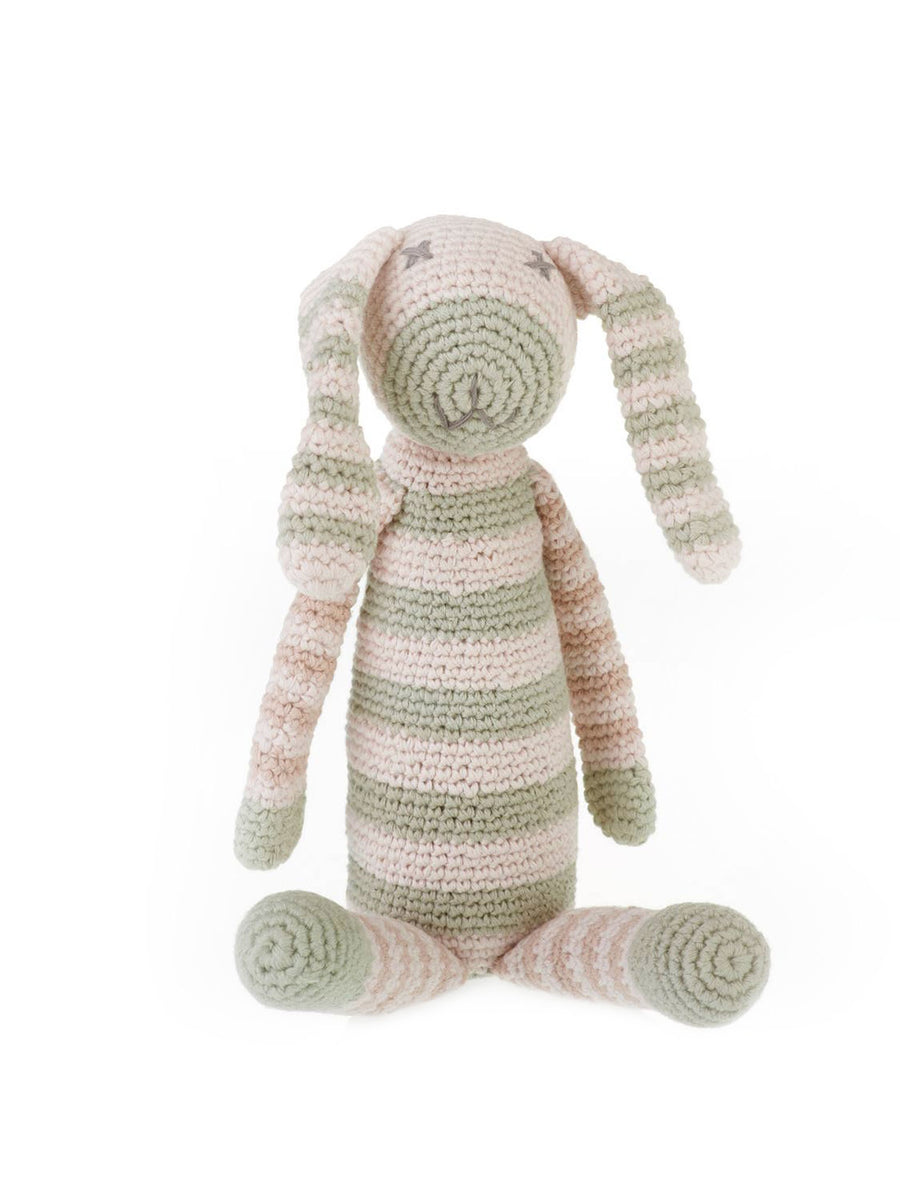 Organic Stripey Bunny Rattle Baby : Toys : Plush-Crinkle Pebble Organic Stripey Bunny Rattle