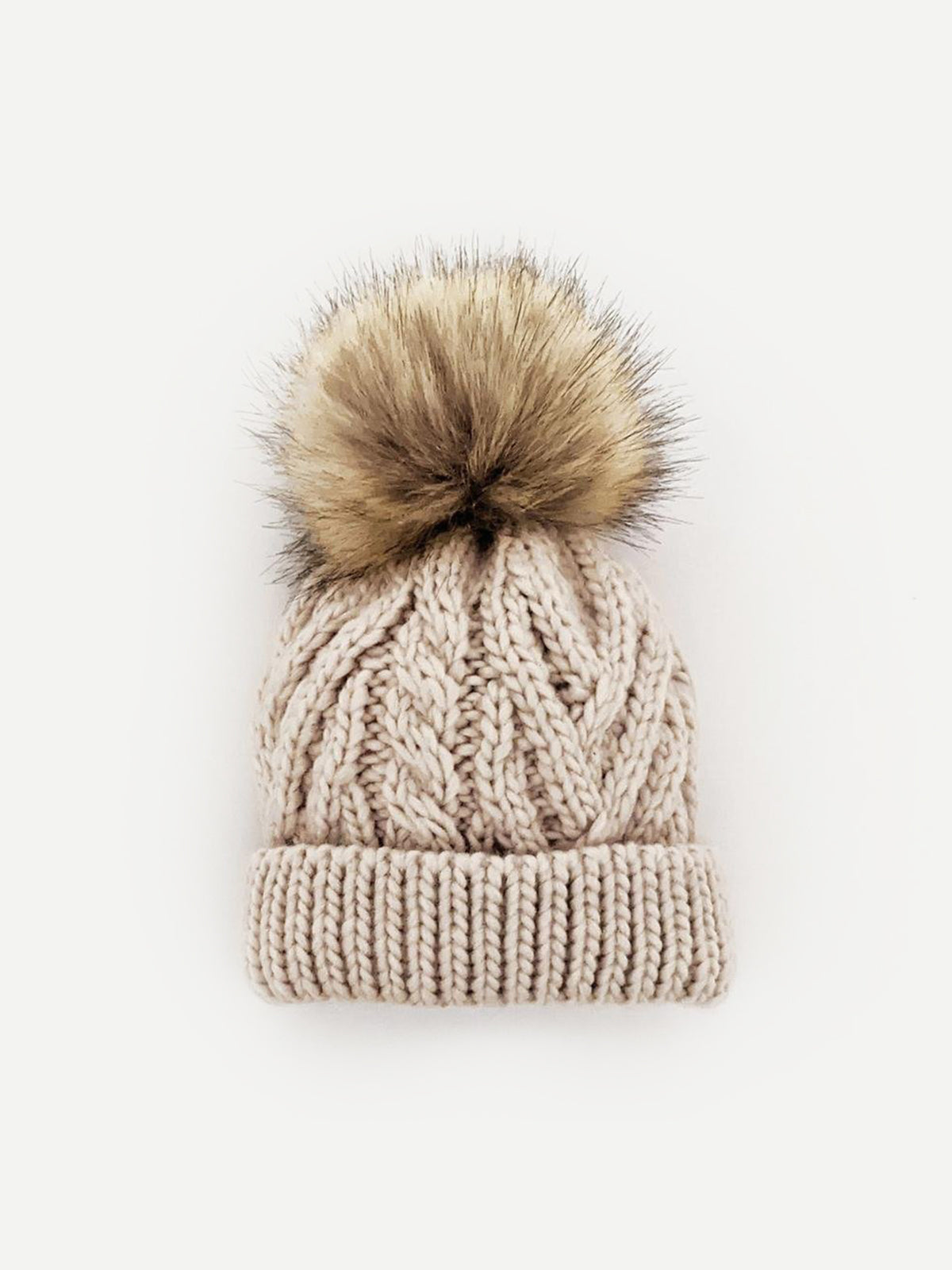 Merino Wool Knit Cuff Pom Beanie Winter Hat Cozy Chic Classic Warm Chunky Ribbed Cashmere Hat with Fur Pom – SofiaCashmere main image 2
