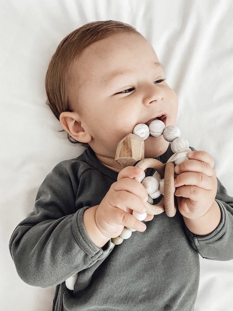 Silicone + Wood Teether Ring Baby : Toys : Teethers Chewable Charm Silicone + Wood Teether Ring