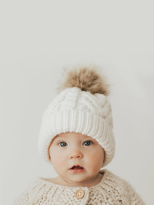 Winter White Pom Pom Beanie Hat Baby-Kids : Accessories : Hats : Adult Huggalugs Winter White Pom Pom Beanie Hat