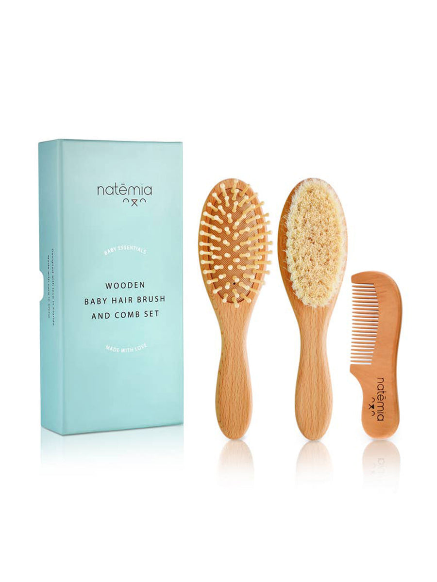 Wooden Hair Brush Set Baby : Nursery : Bath Natemia Wooden Hair Brush Set