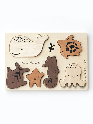 Ocean Animals Wooden Tray Puzzle Baby-Kids : Toys : Wooden Wee Gallery Ocean Animals Wooden Tray Puzzle