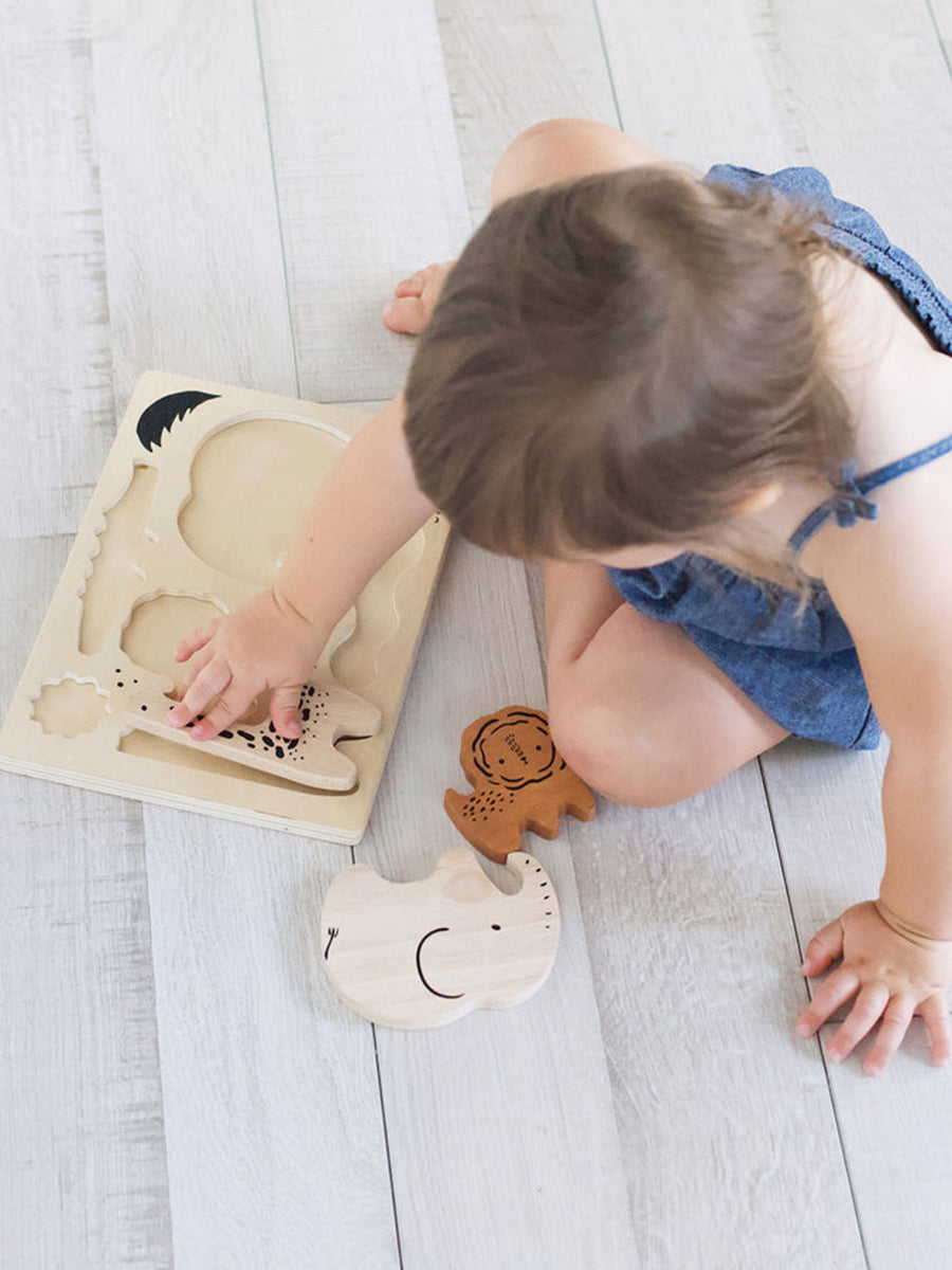 Safari Animals Wooden Tray Puzzle Baby-Kids : Toys : Wooden Wee Gallery Safari Animals Wooden Tray Puzzle