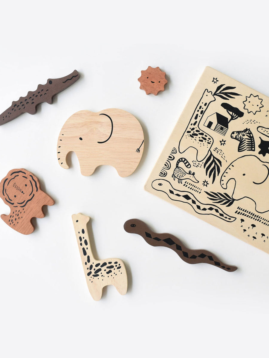 Safari Animals Wooden Tray Puzzle Baby-Kids : Toys : Wooden Wee Gallery Safari Animals Wooden Tray Puzzle