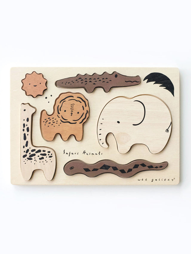 Safari Animals Wooden Tray Puzzle Baby-Kids : Toys : Wooden Wee Gallery 