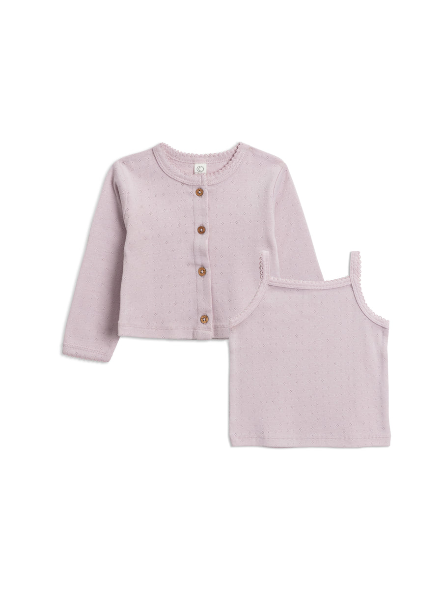 Organic Pointelle Tank and Cardi Set Baby-Kids : Virtual Set : Tank : Long Sleeve Colored Organics Organic Pointelle Tank and Cardi Set